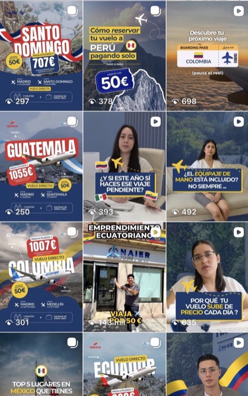 Feed de Instagram de Viajes Naier gestionado por Sofía Fornero
